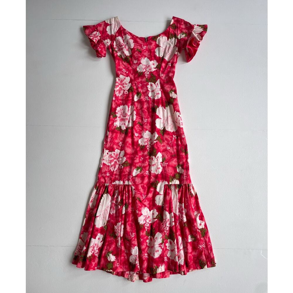 Vtg 60s 70s ANDRADE Ala Moana and Waikiki Floral Maxi Dress / Sz S Hawaii Tiki